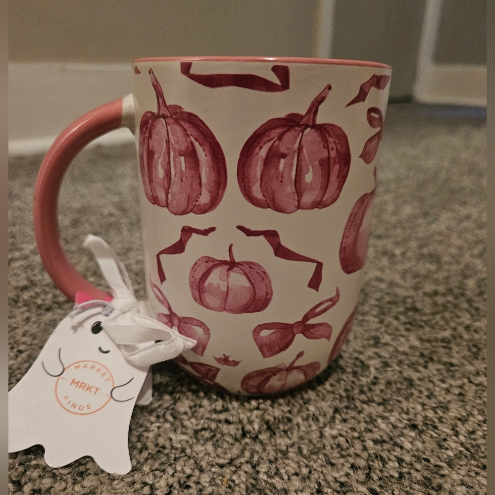 Pink Pumpkin Patterned Mug Halloween Coffee Tea Pastels Nwt
